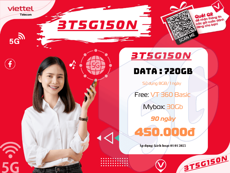 Gói 3T5G150N Viettel