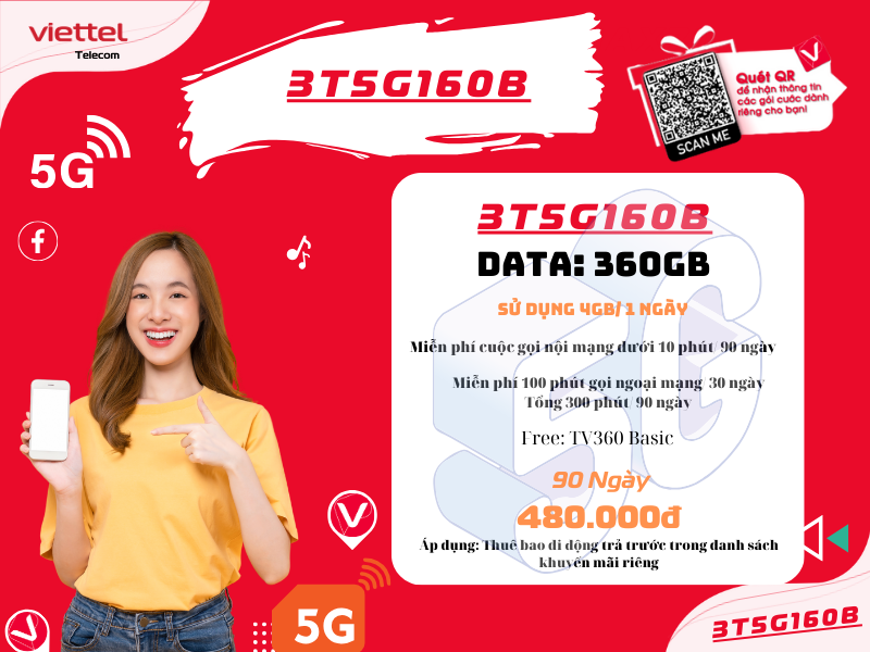 Gói 3T5G160B Viettel