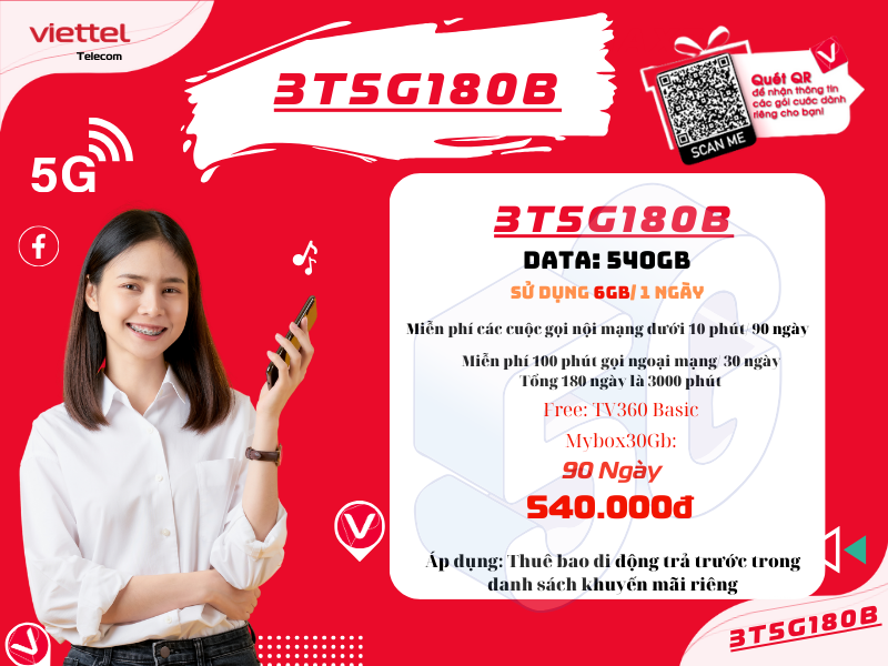 Gói 3T5G180B Viettel