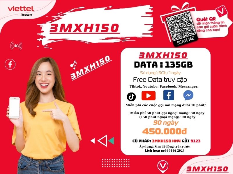 Gói 3MXH150 Viettel