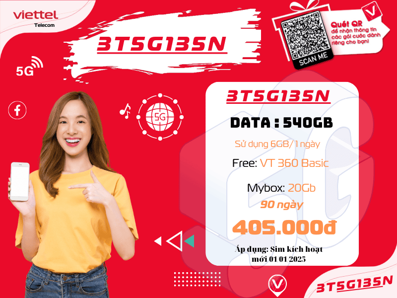 Gói 3T5G135N Viettel