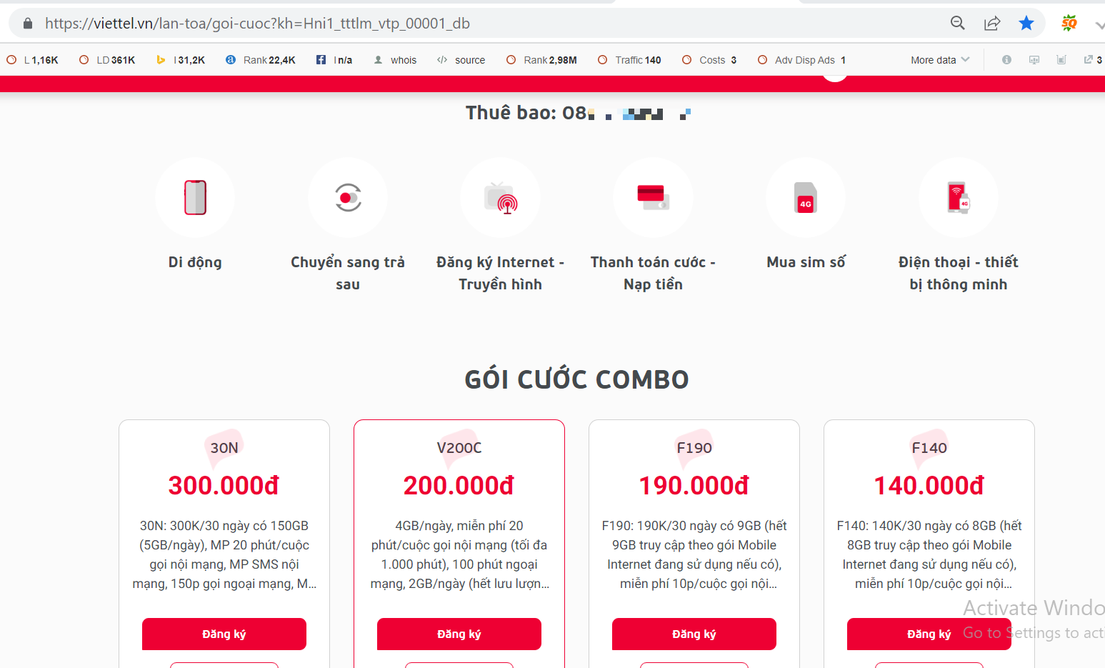 Đăng ký gói 3G Viettel trên máy tính